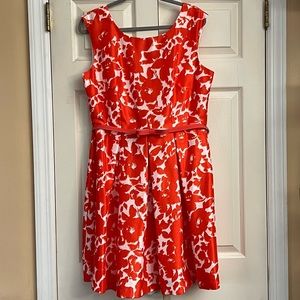 Julian Taylor red & white floral fit & flare dress size 14